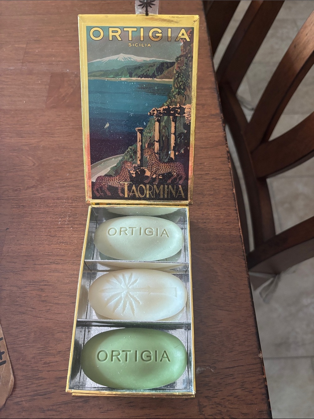 Ortigia Taormina Decorative Soap Trio in Green and Cream